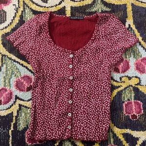 Brandy Melville Red Floral Button-Up Blouse